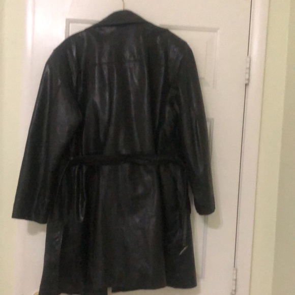 REAL Leather black trench coat jacket pockets - Picture 7 of 8